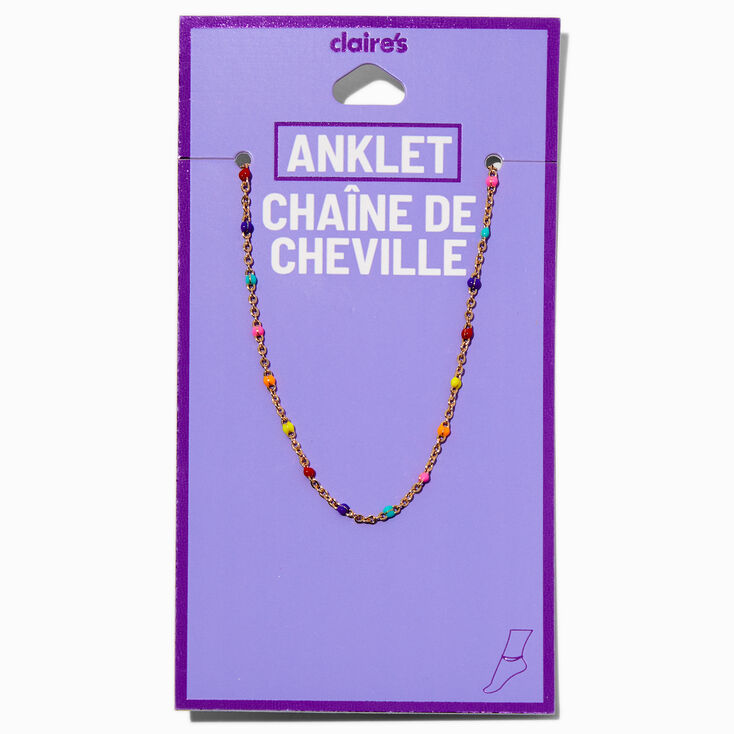 Rainbow Beaded Gold-tone Chain Anklet,