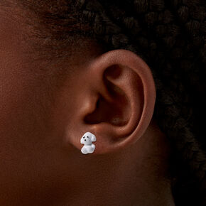 White Fuzzy Puppy Stud Earrings,