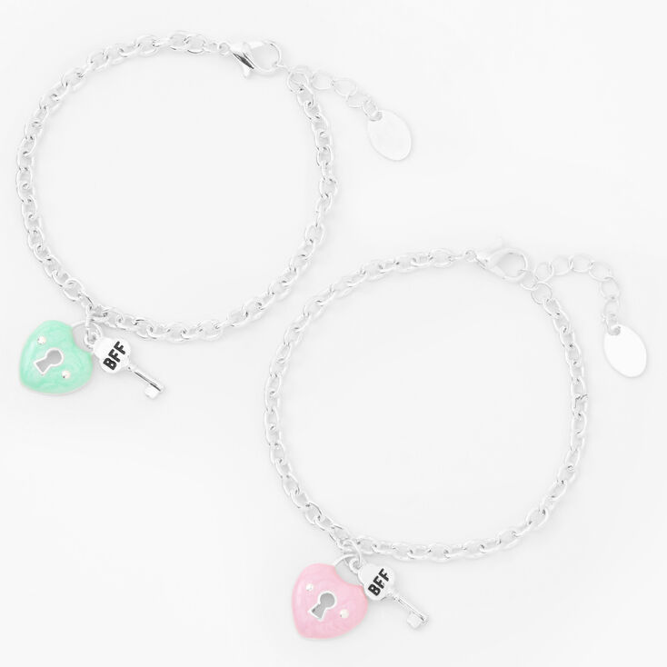 Best Friends Heart Lock Charm Bracelets - 2 Pack