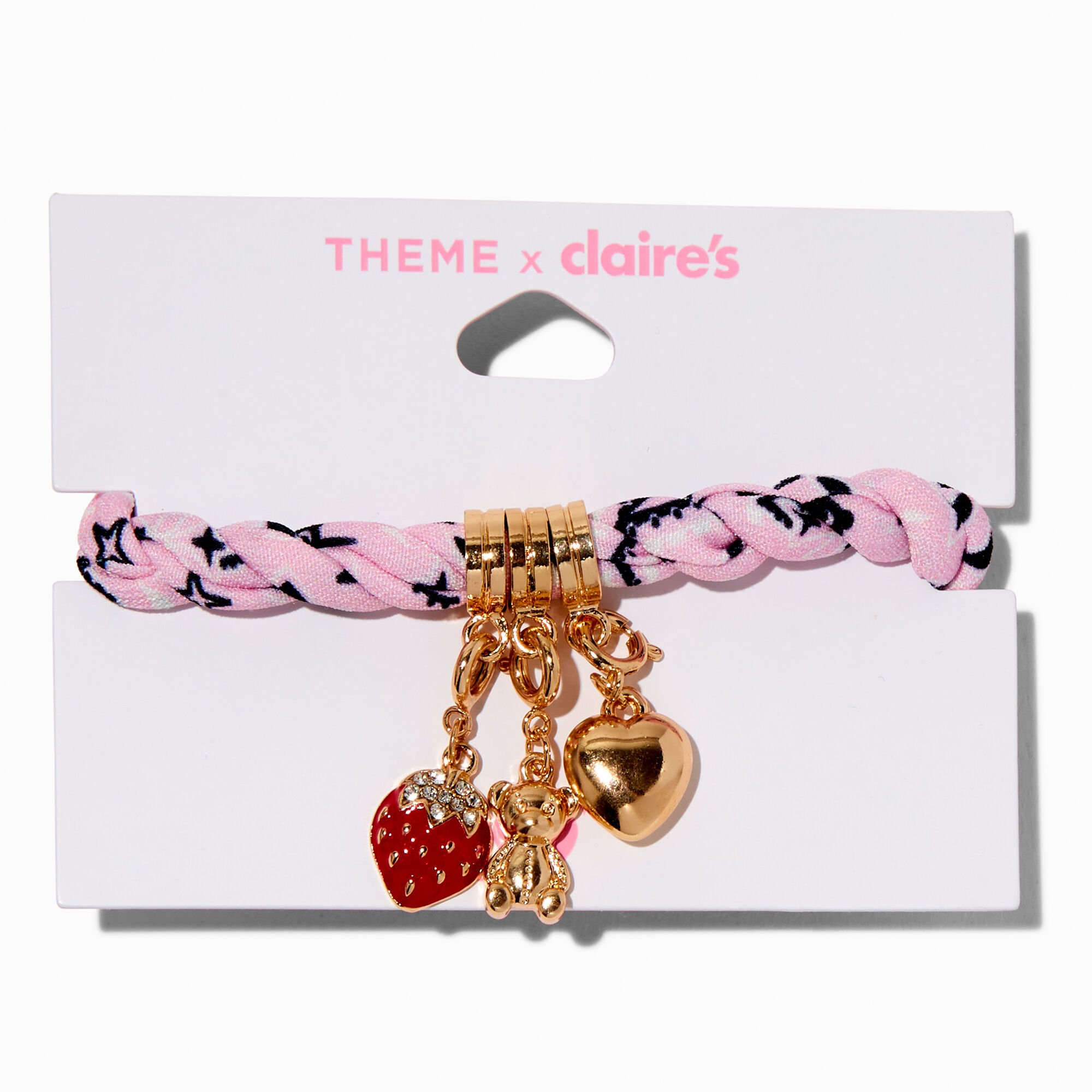 T H E M E x Claire's Pink Bandana Gold-tone Charm Adjustable Bracelet,