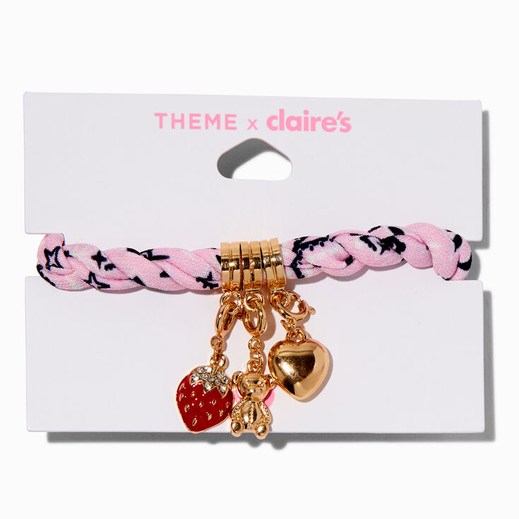 T H E M E x Claire&#39;s Pink Bandana Gold-tone Charm Adjustable Bracelet,