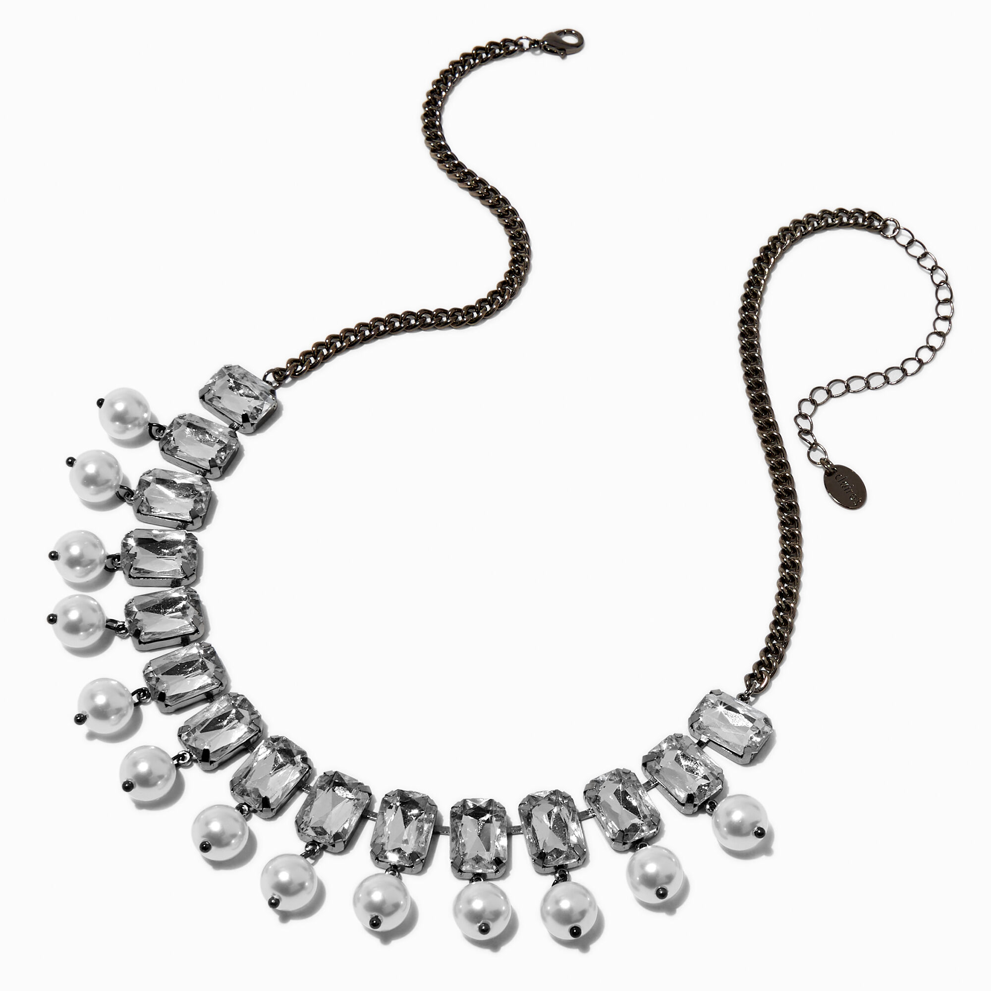 Claire s Hematite Large Rhinestone Choker Necklace Pearl