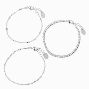 Claire&#39;s Recycled Jewellery Silver-tone Mixed Chain Bracelets - 3 Pack,