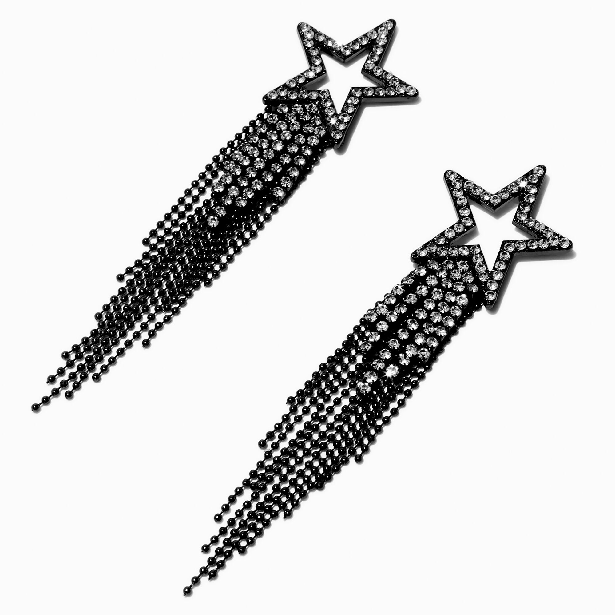 View Claires Crystal Star Fringe 4 Drop Earrings Black information