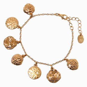 Gold-tone Textured Swirl Coin Charm Bracelet,