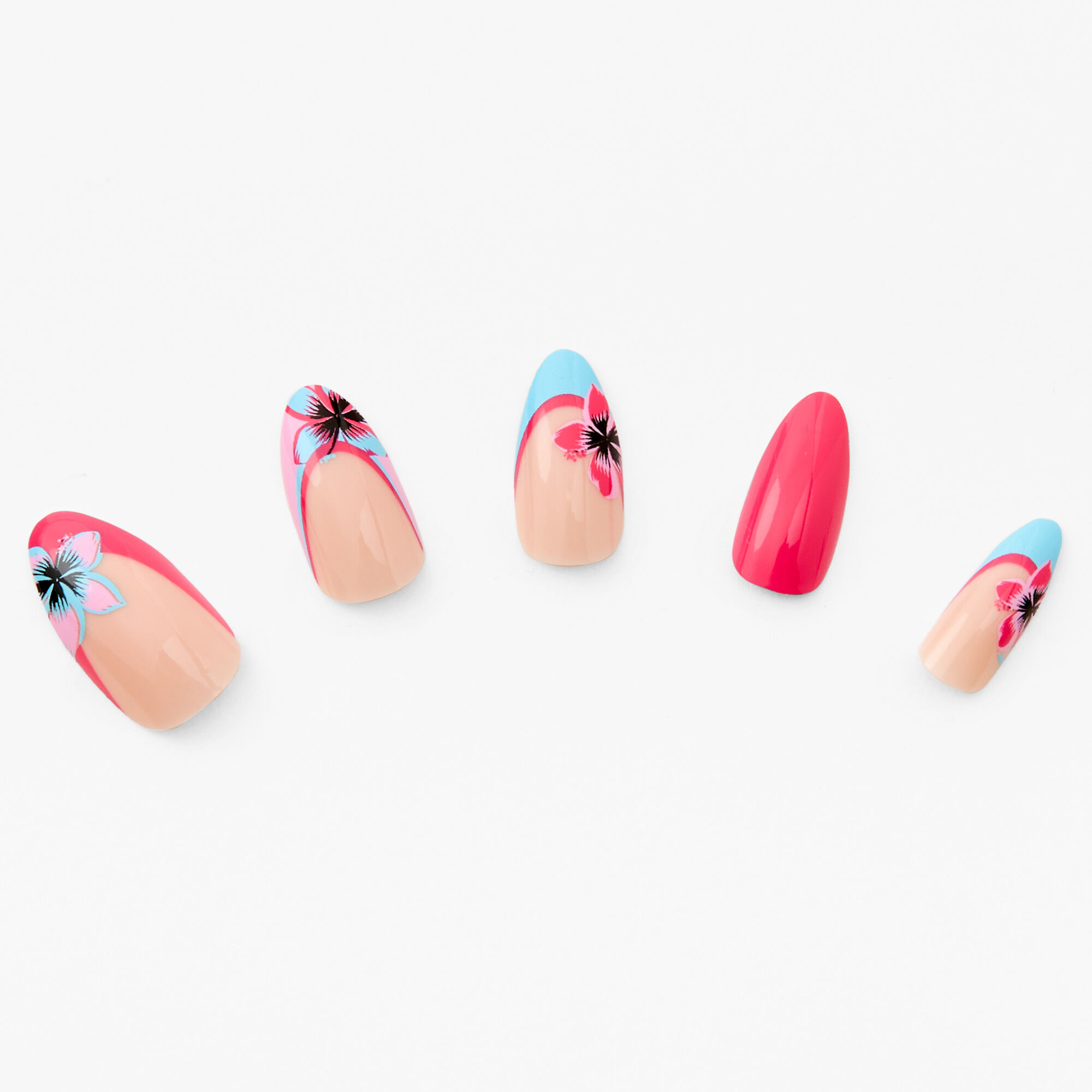 Pink Hibiscus Tip Stiletto Vegan Faux Nail Set (24 pack),