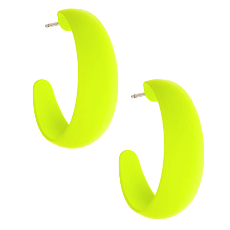 25MM Rubber Hoop Earrings - Neon Yellow,