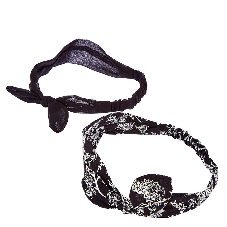 Claire's Lot de 2 bandeaux à nœud très fins noirs à motif floral