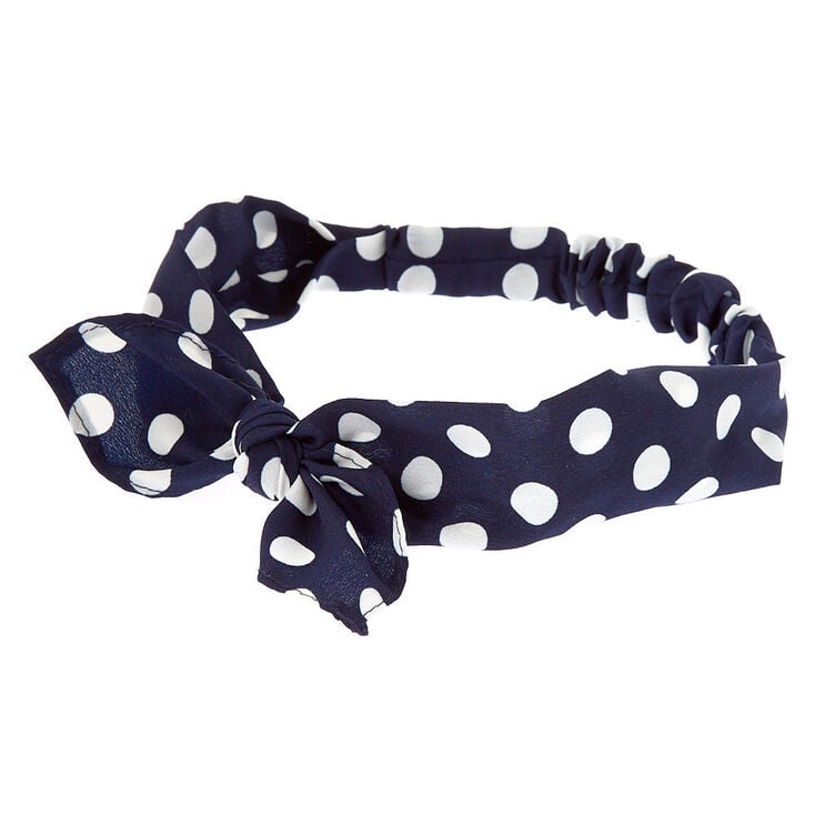 Claire's Bandeau à nœud noué bleu marine à pois