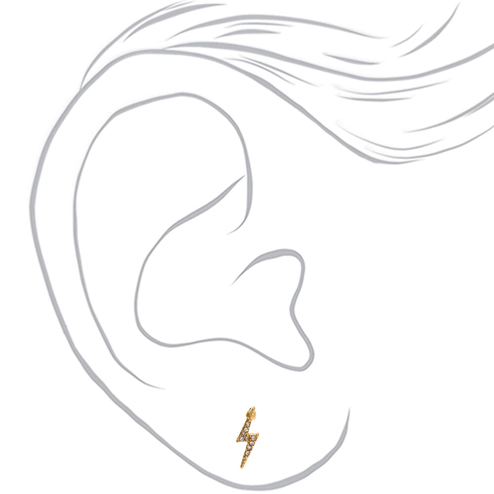Gold Lightning Bolt Stud Earrings,
