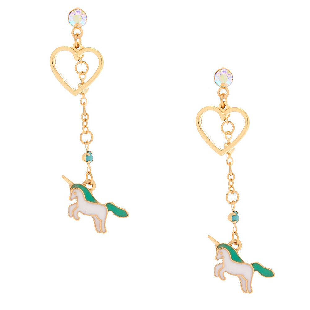 2" Pastel Unicorn Heart Drop Earrings - Turquoise,