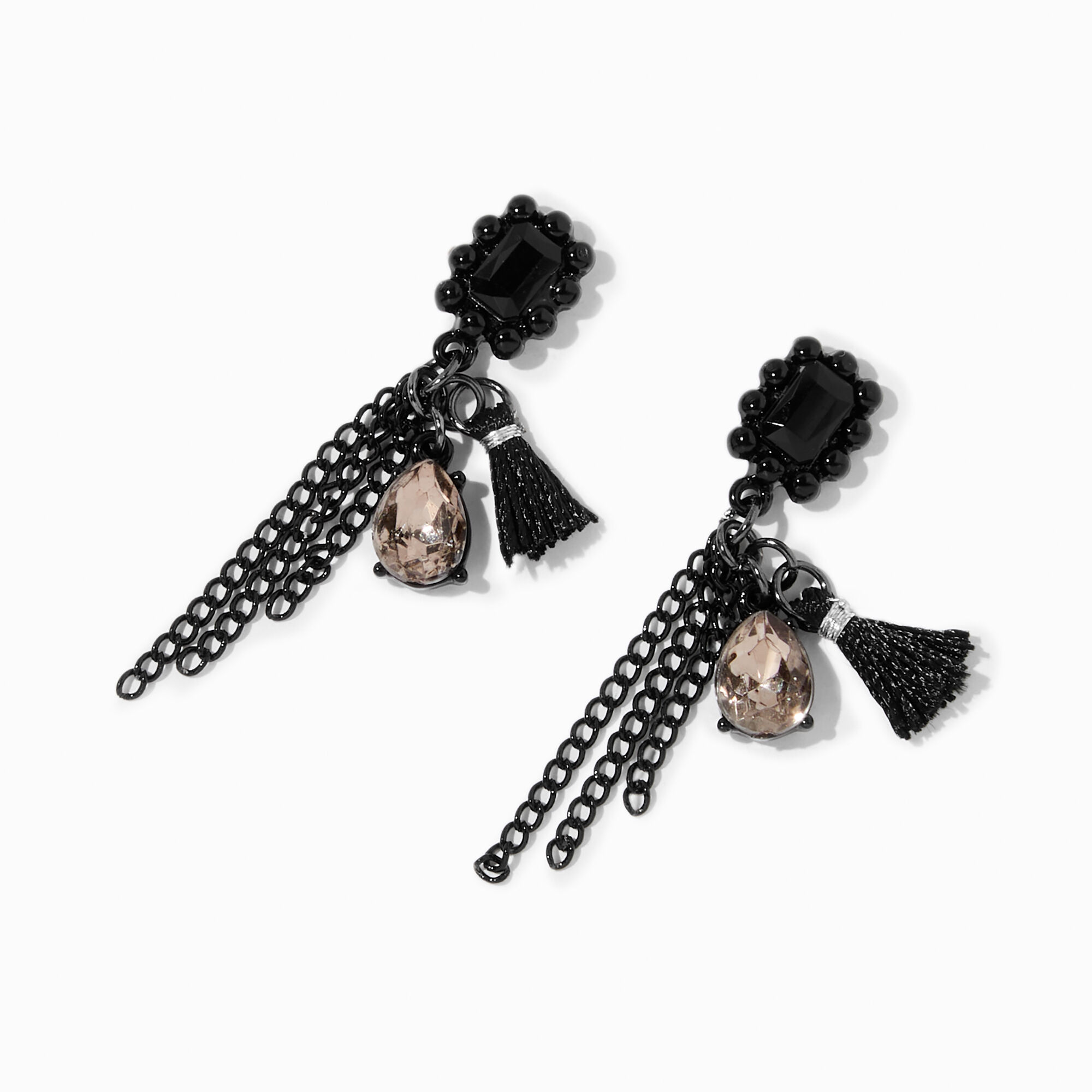 View Claires Mini Tassel 15 Drop Earrings Black information