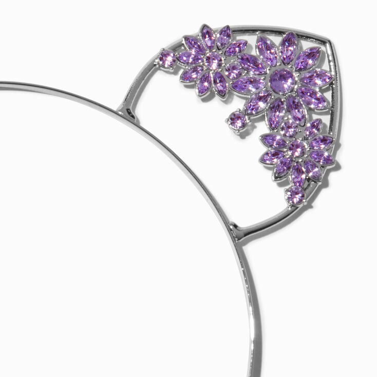 Purple Flower Silver Cat Ears Headband,