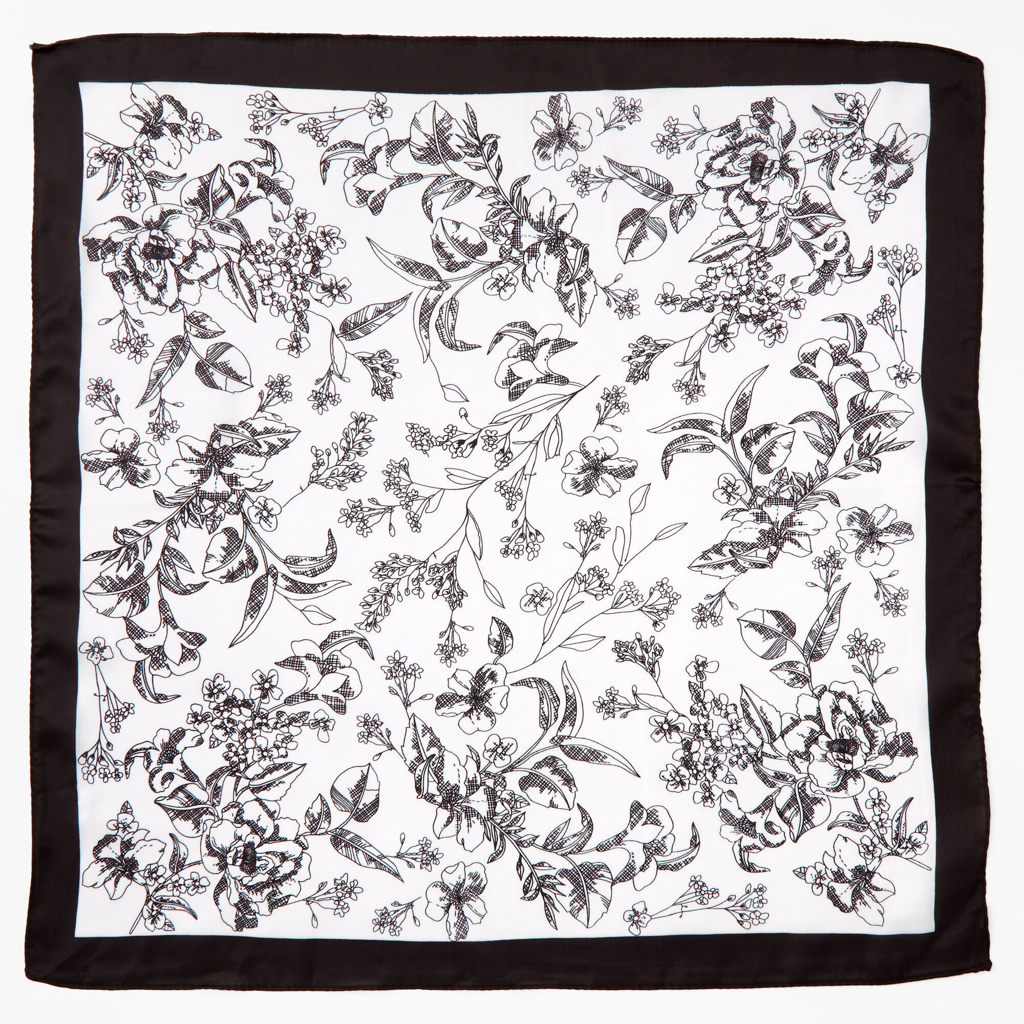 Black & White Floral Silky Bandana Headwrap,