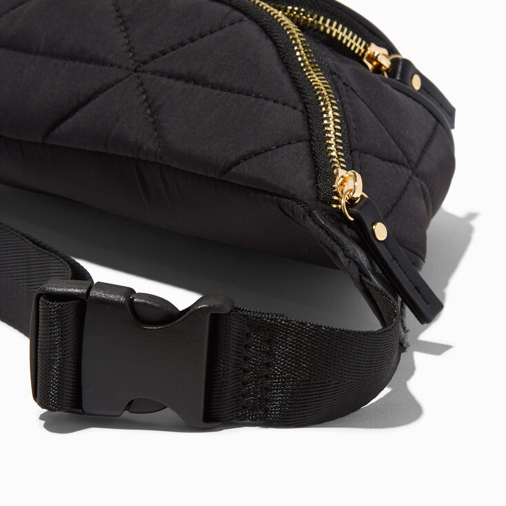 Black Quilted Nylon Belt Bag,