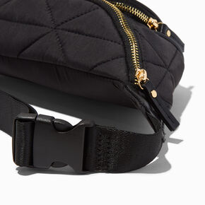 Black Quilted Nylon Fanny Pack,