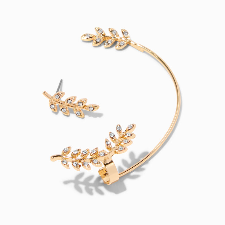 Gold-tone Embellished Leaf Ear Cuff Connector Earring,