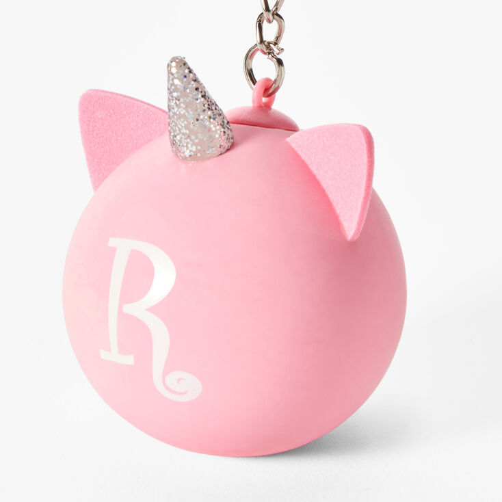 Porte-cl&eacute;s balle anti-stress licorne &agrave; initiale - Rose, R,