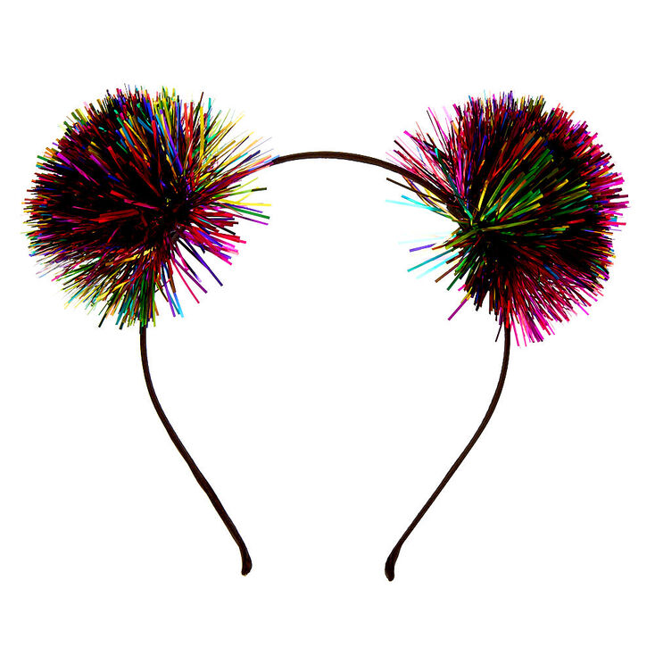 Rainbow Tinsel Pom Pom Ears Headband,