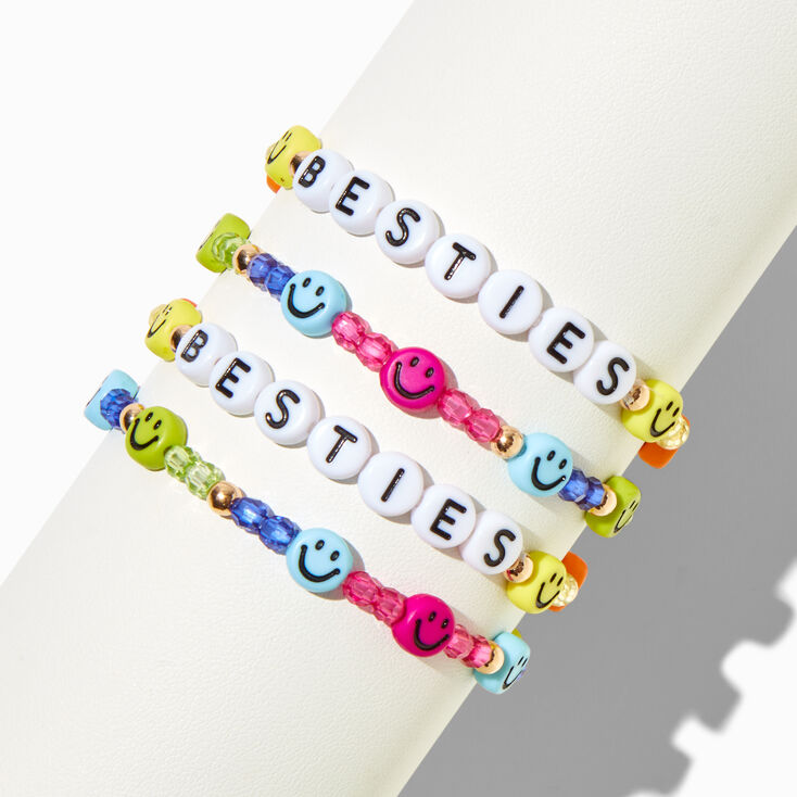 Best Friends Happy Face Beaded Stretch Bracelet Stack - 2 Pack,