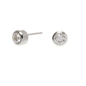 Sterling Silver Cubic Zirconia 3mm Round Bezel Stud Earrings,