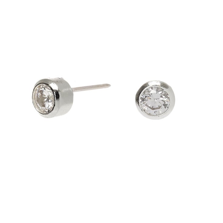 Sterling Silver Cubic Zirconia 3MM Round Bezel Stud Earrings,