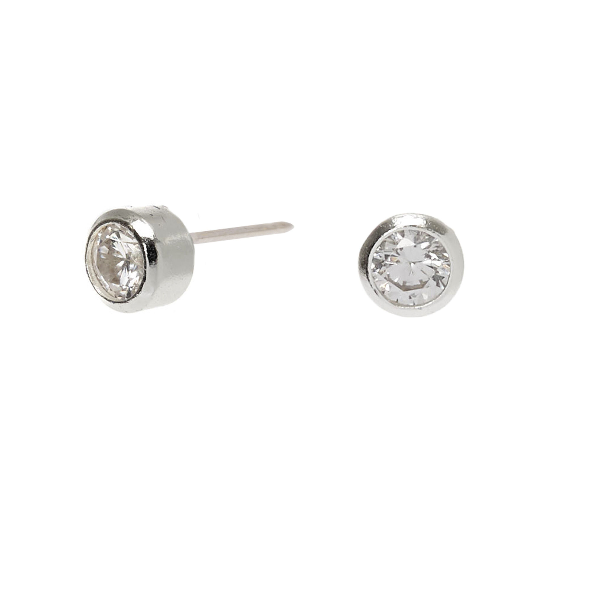 View Claires Cubic Zirconia 3MM Round Bezel Stud Earrings Silver information