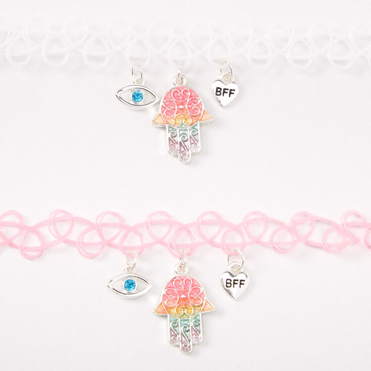 Best Friends Pastel Rainbow Hamsa Tattoo Choker Necklaces - 2 Pack,