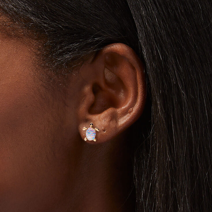 Gold-tone Turtle Iridescent Shell Stud Earrings,