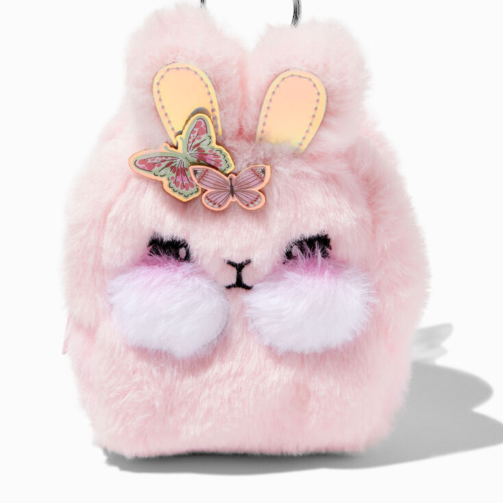 Porte-clés mini sac à dos peluche lapin rose