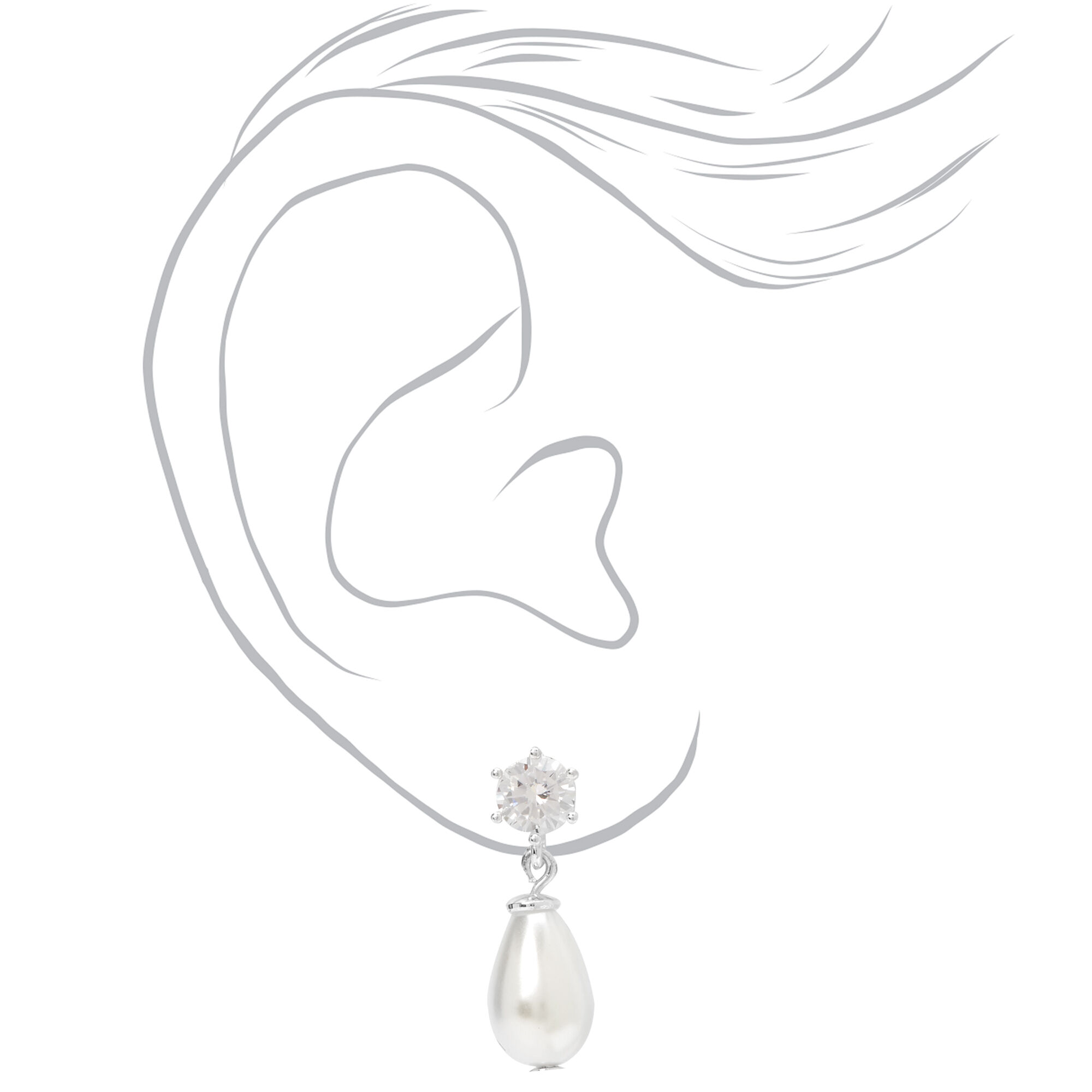 Silver 0.5" Crystal Pearl Teardrop Drop Earrings,