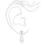 Silver 0.5&quot; Crystal Pearl Teardrop Drop Earrings,