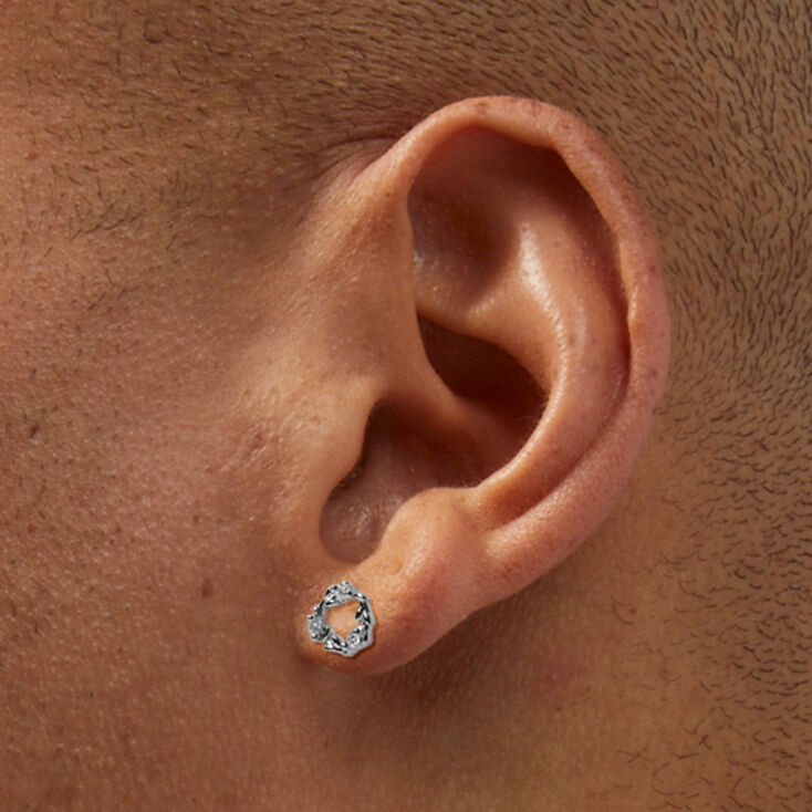Silver Cubic Zirconia Leaf Wreath Stud Earrings,