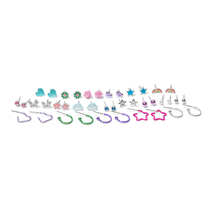 Rainbow Spring Icons Mixed Stud &amp; Hoop Earrings - 20 Pack,