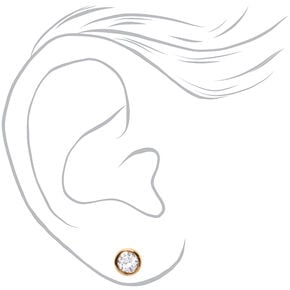 18ct Gold Plated Cubic Zirconia Round Bezel Stud Earrings - 7MM,