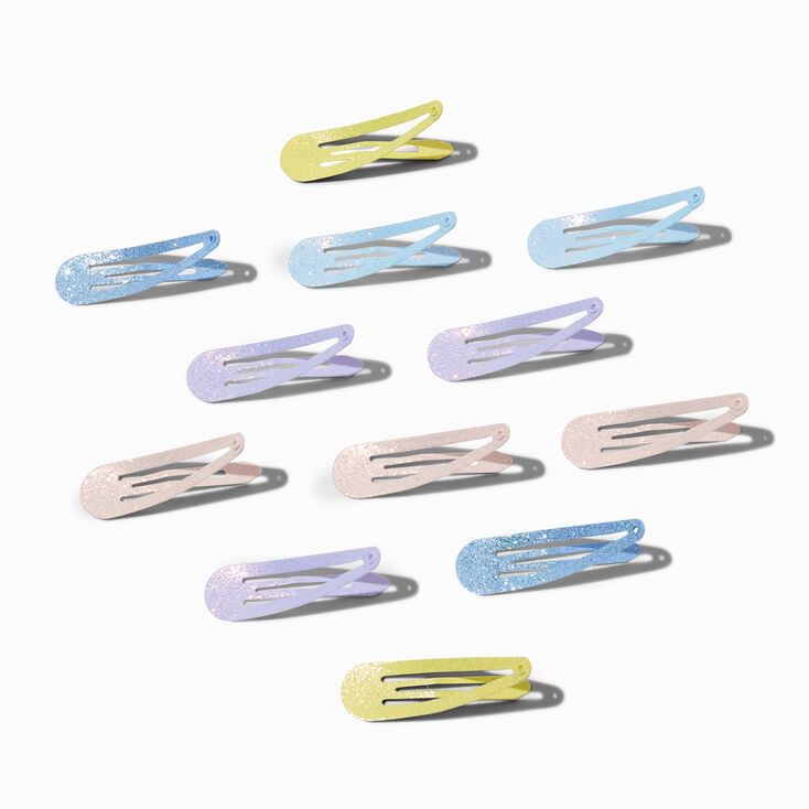 Barrettes clic clac &agrave; paillettes pastel - Lot de 12,