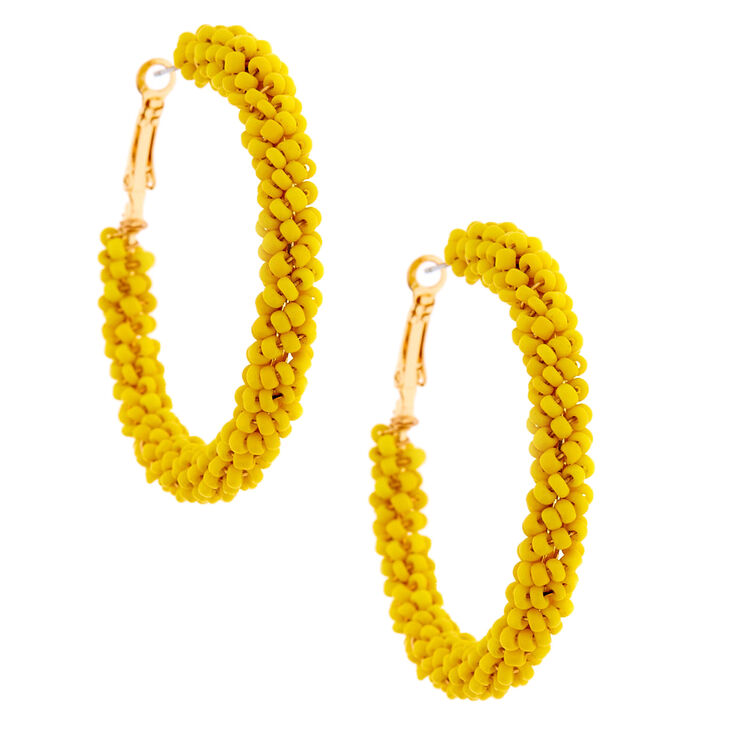 Gold 50MM Beaded Hoop Earrings - Yellow,