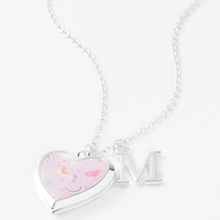 Claire&#39;s Club Glitter Unicorn Initial Locket Necklace - Pink, M,