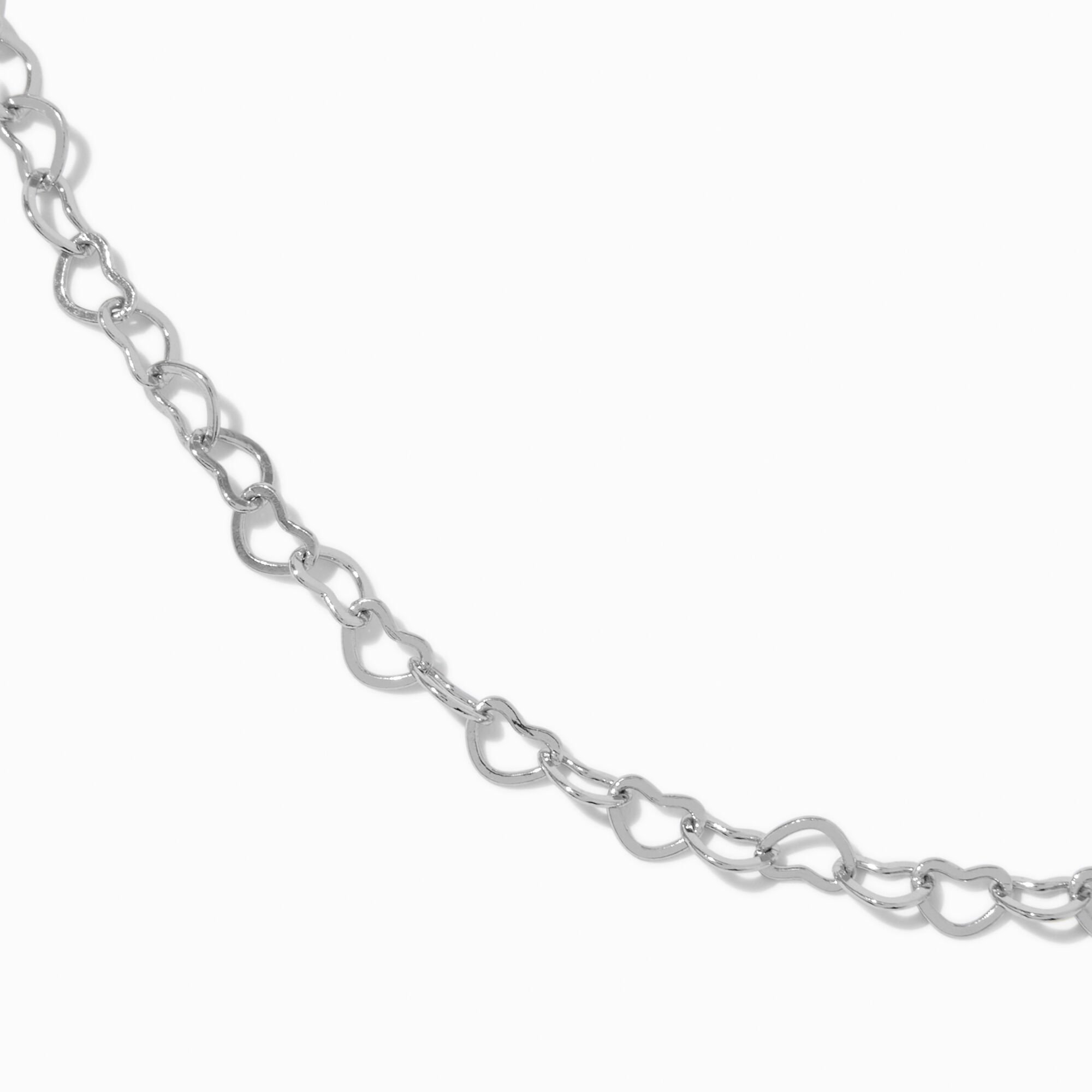 Silver-tone Heart Link Short Chain Necklace,