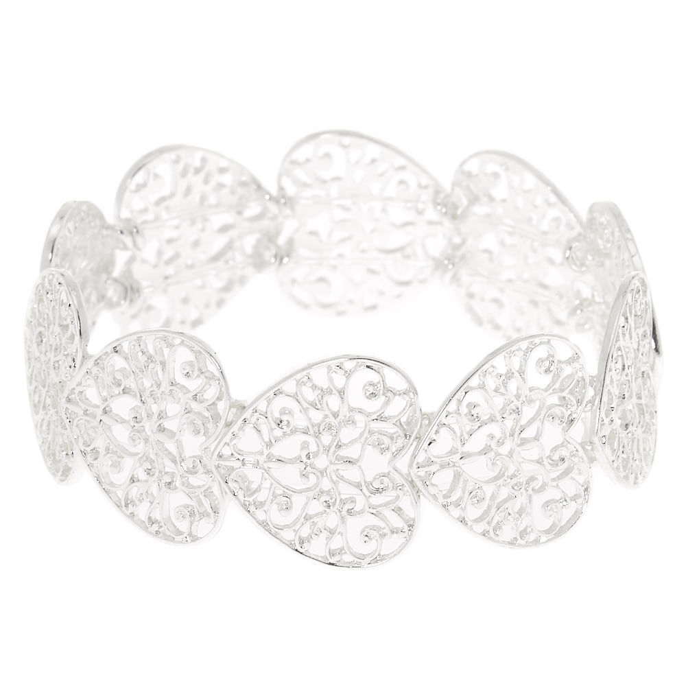 Silver Filigree Heart Stretch Bracelet,