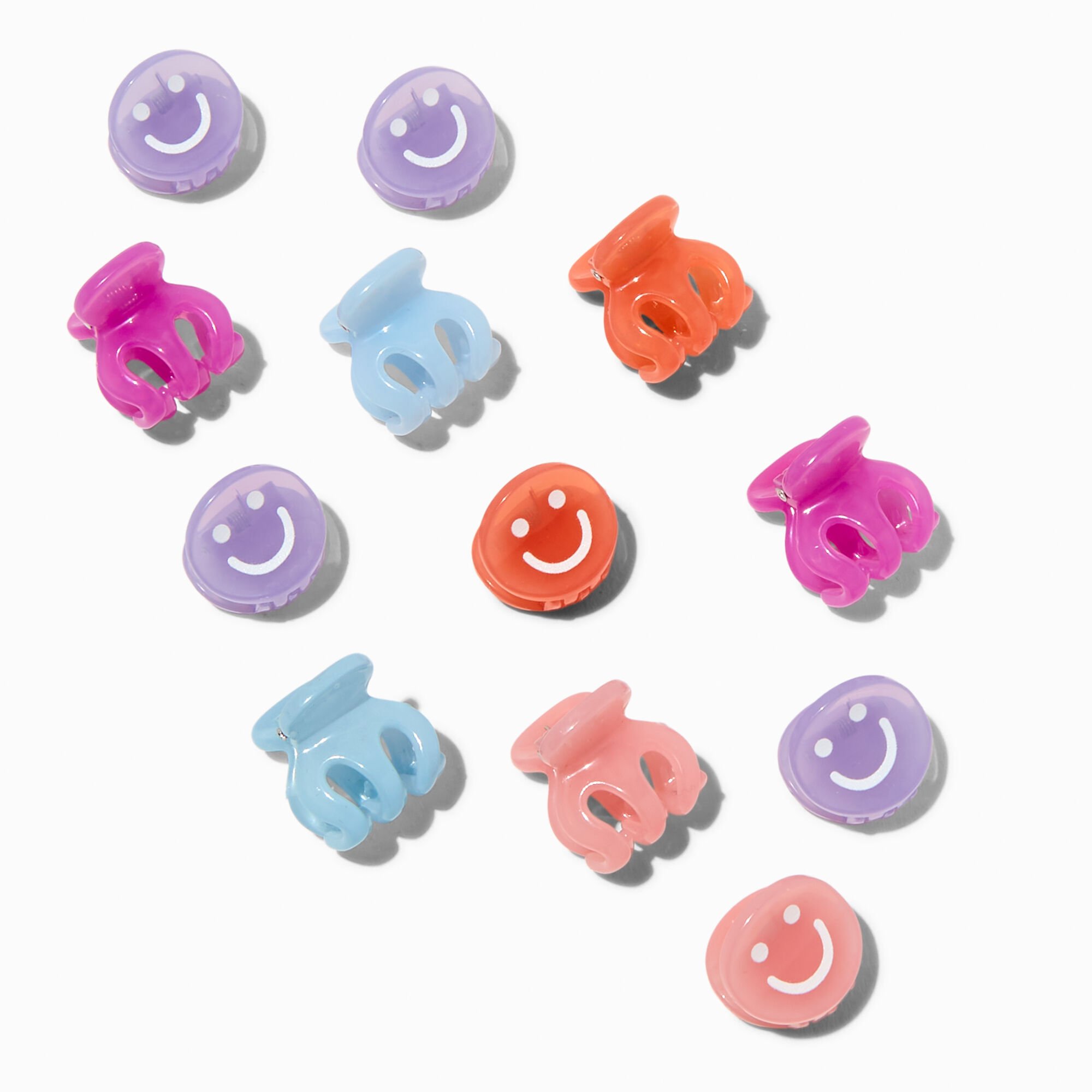 Pastel Happy Face Mixed Mini Hair Claws - 12 Pack,