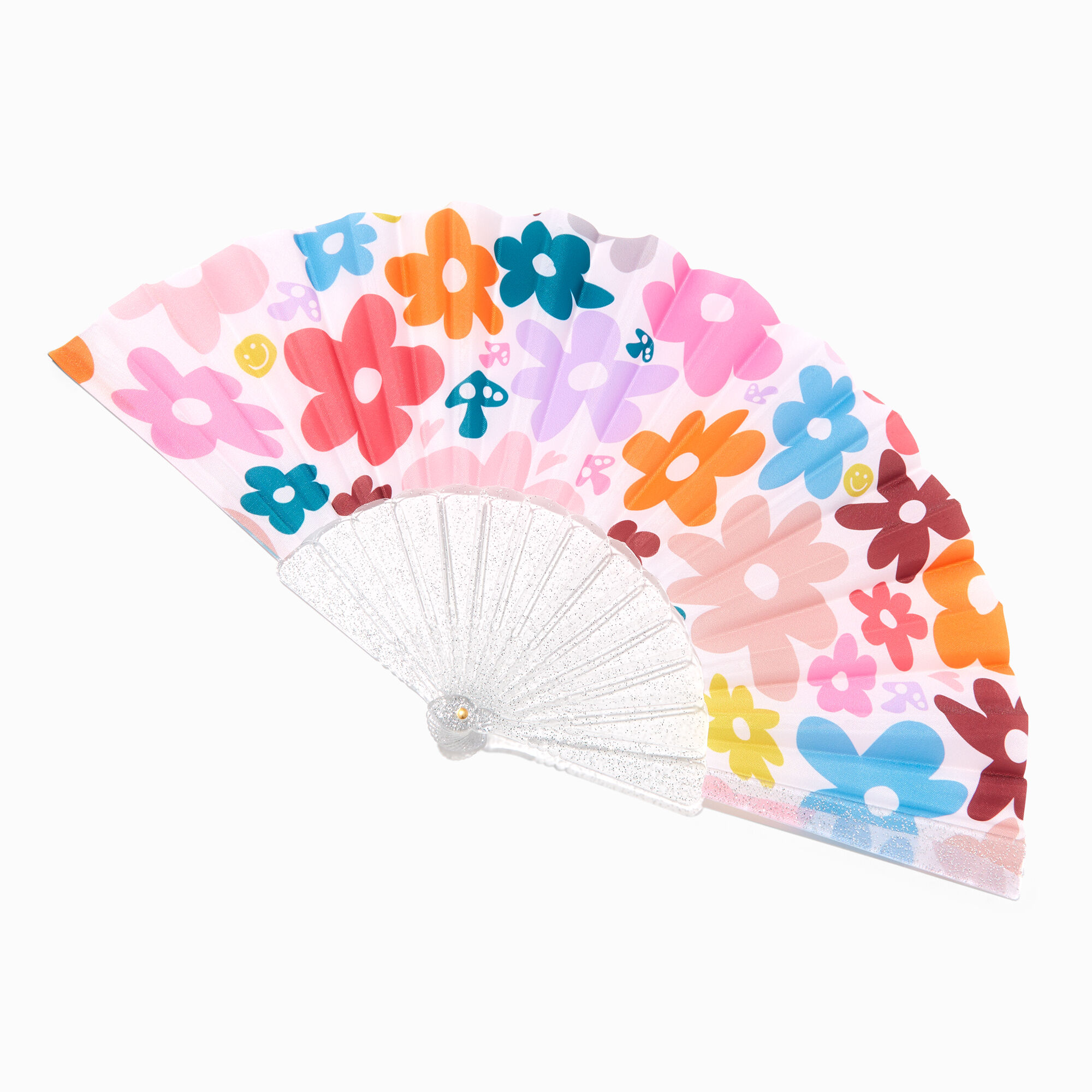 View Claires Happy Daisies Folding Fan Rainbow information