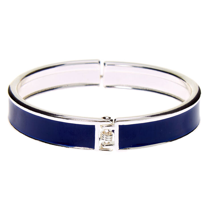 Bracelet manchette &agrave; charni&egrave;re couleur argent&eacute;e - Bleu marine,