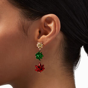 Holiday Gift Bow Trio 2&quot; Drop Earrings,