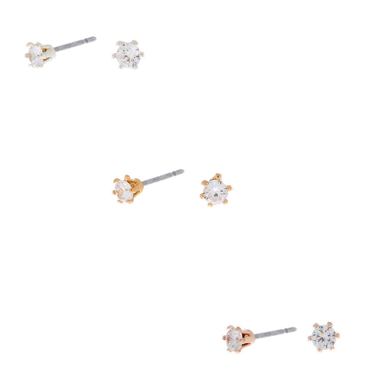 Claire's Lot de 3 clous d'oreille ronds 3 mm en zircon cubique d'imitation et en métaux mixtes