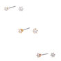 Mixed Metal Cubic Zirconia 3MM Round Stud Earrings - 3 Pack,