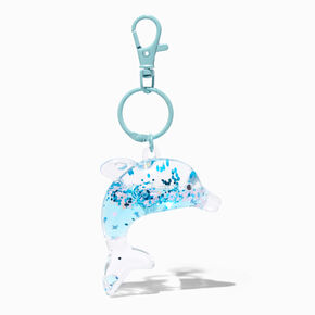 Blue Dolphin Water-Filled Glitter Keychain,