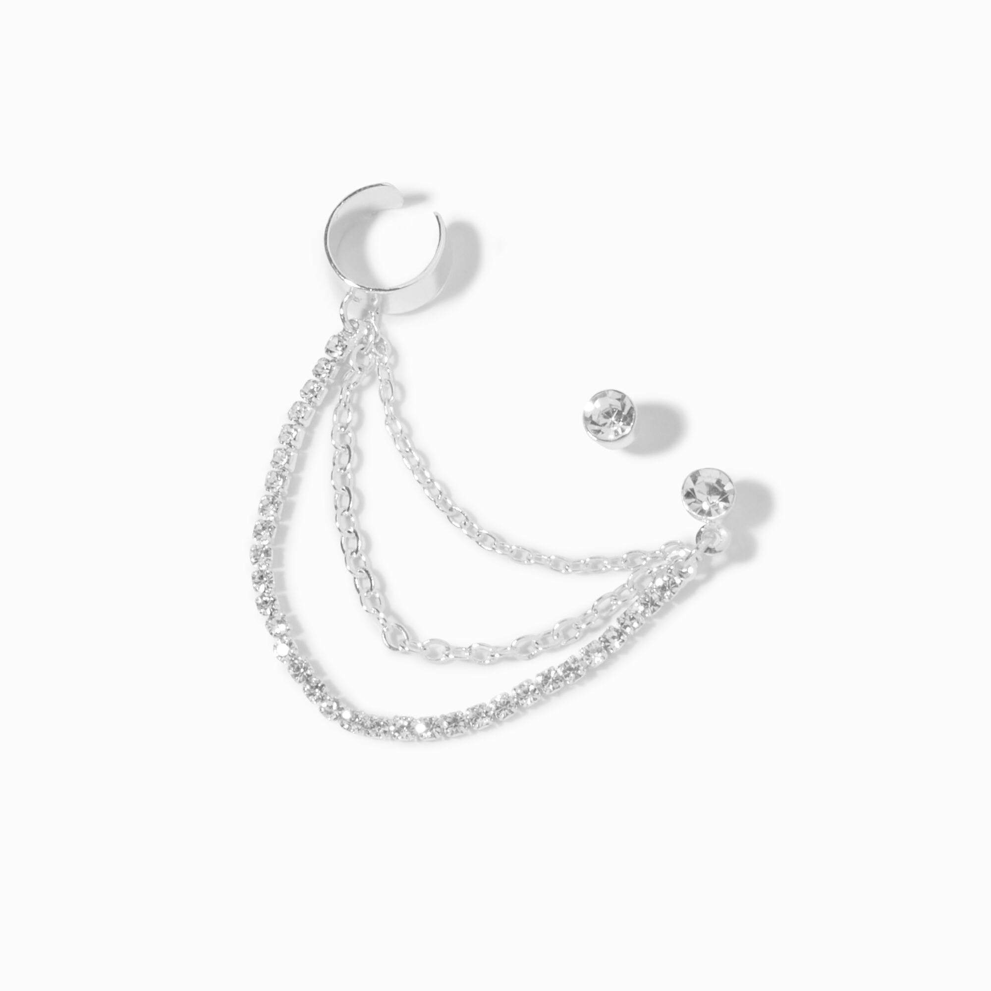 View Claires Tone Cup Chain Ear Cuff Connector Earrings Silver information