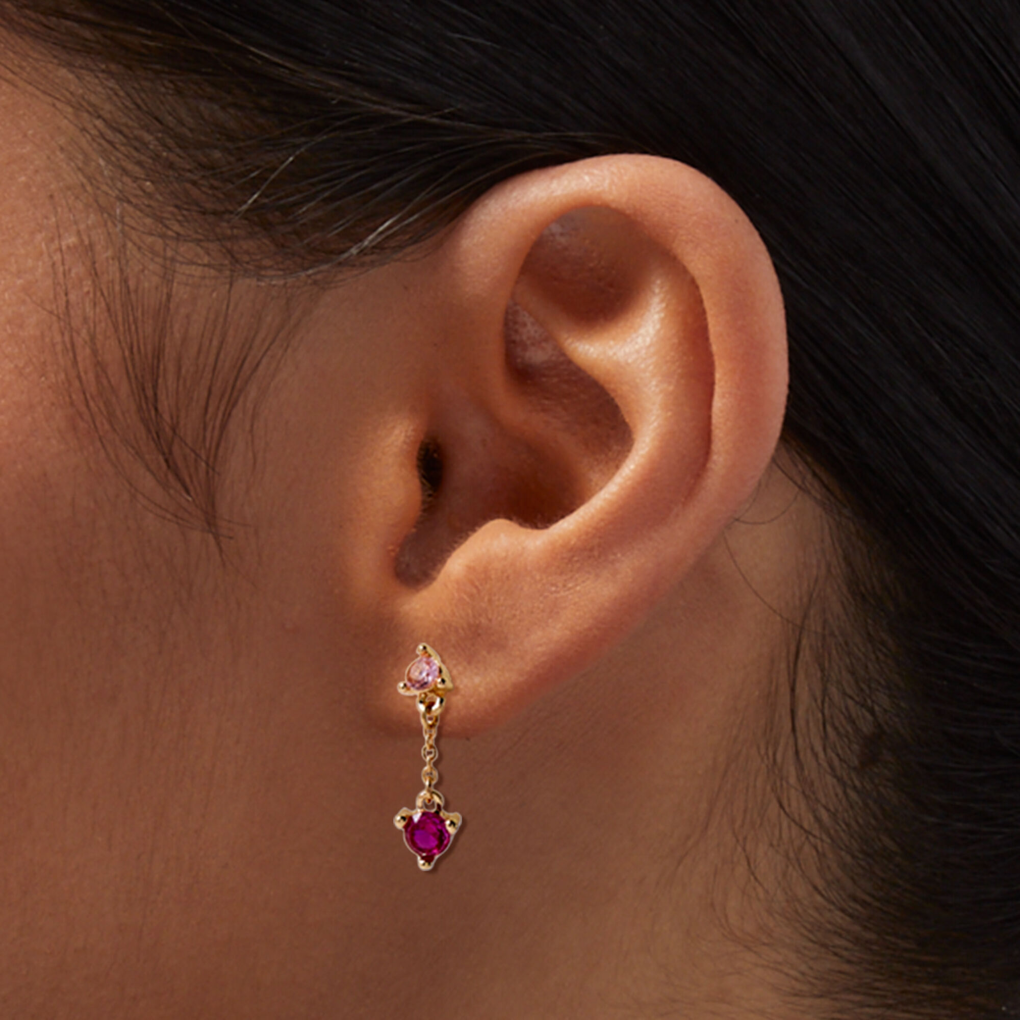 Pink Cubic Zirconia Stack Gold-tone 0.5" Drop Earrings,