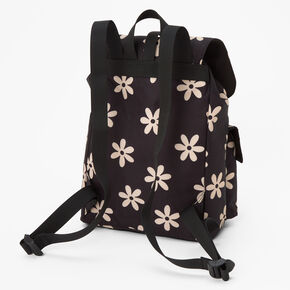 Daisy Flower Midi Flap Backpack - Black,